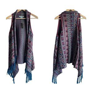 New! Flying Tomato Knit Tribal Southwestern Vest Boho Bohemian Fringe Size Small